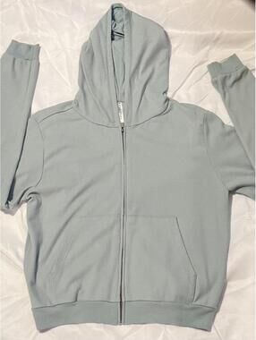Fabletics Sage Green Waffle Knit Zip Up Hoodie